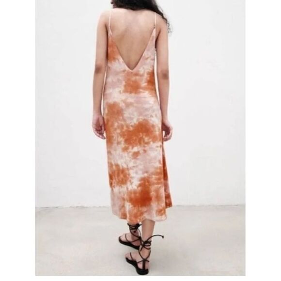 ZARA Womens Small Tie Dye Sleeveless Midi Knit Dress Spaghetti Straps Boho - Picture 2 of 8